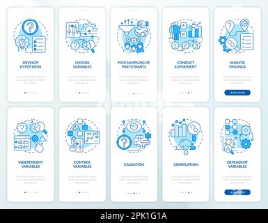 Causal research blue onboarding mobile app screens set Stock Vector