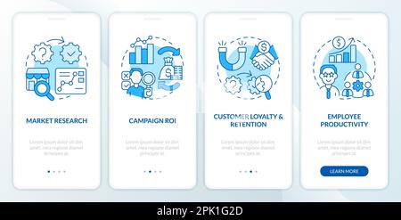 Causal research examples blue onboarding mobile app screen Stock Vector