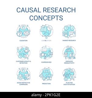 Causal research turquoise concept icons set Stock Vector