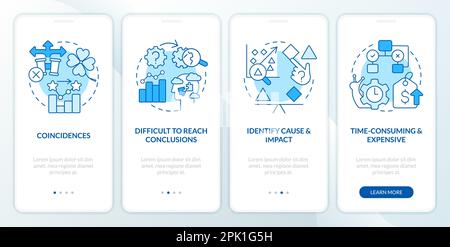 Causal research disadvantages blue onboarding mobile app screen Stock Vector
