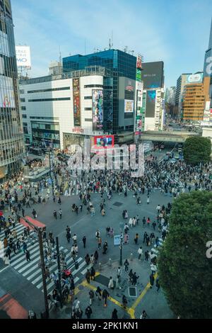 Tokyo, Japan - March 4, 2023: People passing through the famous Shibuya Crossing in Tokyo, Japan. Stock Photo