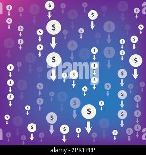Dollar going down with arrow sign. Stock Vector