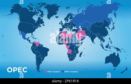 OPEC, Organization of the Petroleum Exporting Countries map in the world, vector illustration Stock Vector