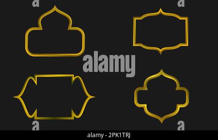 set of islamic ornament frame shape design vector template. Islamic bagde emblem. Arabic abstract element. Stock Vector