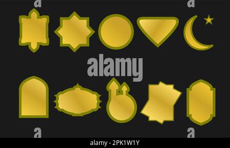 Set of arabic ornament frame shape vector. Islamic gold bagde emblem. Islamic design element. Stock Vector