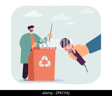 Tiny scientist or ecologist giving speech about recycling Stock Vector