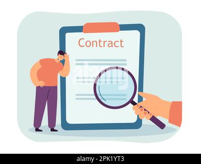 Tiny cartoon worker looking at job contact Stock Vector
