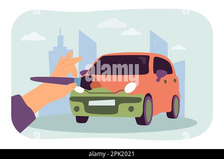 Hand of painter painting car with brush Stock Vector