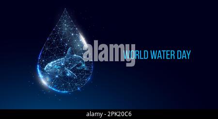 World water day, Protection environmental, Ecology concept. Wireframe low poly style, isolated on dark blue background. Vector illustration Stock Vector