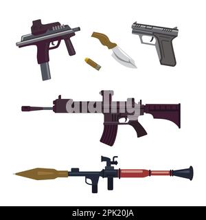 Different weapons or firearms vector illustrations set Stock Vector