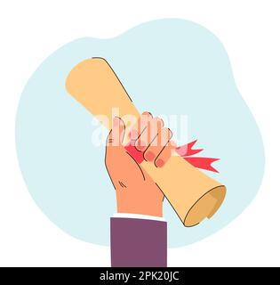 hand holding graduation certificate roll Stock Vector Image & Art - Alamy
