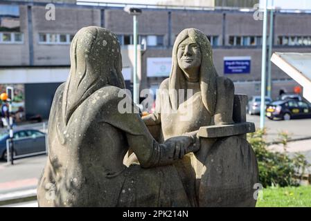 Allan Reford’s Tammy sculpture opposite the main entrance to Derriford Hospital Plymouth Stock Photo