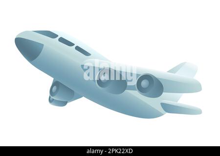 3d cartoon style flying airplane icon on white background Stock Vector