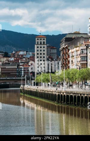 Bilbao, Spain - April 7, 2023: Traditional building facades in the ...