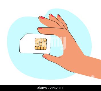 Hand holding SIM card Stock Vector