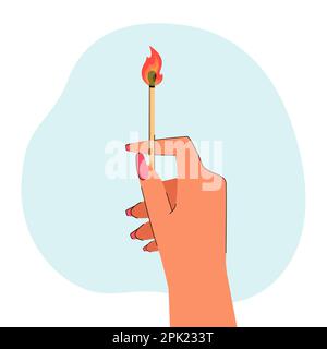 Hand holding burning wooden match Stock Vector