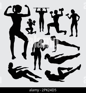 Fitness sport male and female silhouette Stock Vector