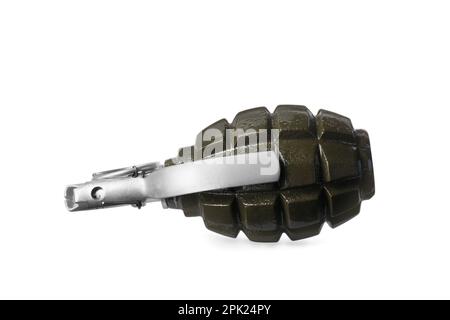 Hand grenade isolated on white background. Explosive weapon Stock Photo