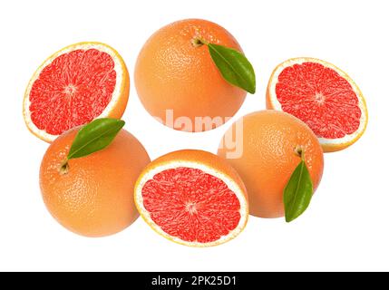 Tasty ripe grapefruits falling on white background Stock Photo