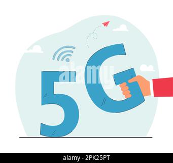 Hand holding 5G telecommunication symbol Stock Vector
