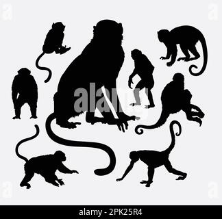 Monkey and ape animal silhouettes Stock Vector