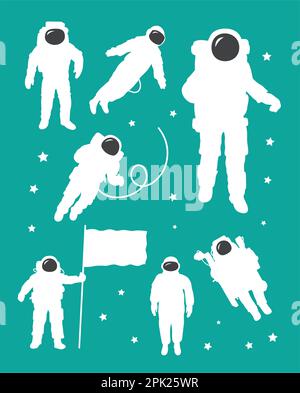 Astronaut in outer space silhouettes Stock Vector
