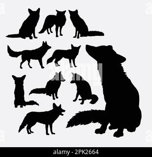 Fox wild animal silhouettes Stock Vector
