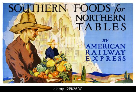 Southern Foods for Northern Tables by American Railway Express by Robert Edmund Lee (1899-1980). Poster published in 1927 in the USA. Stock Photo