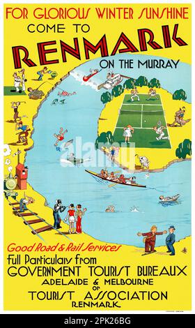 For glorious winter sunshine come to Renmark on the Murray by LW Studio. Poster published in the 1930s in Australia. Stock Photo