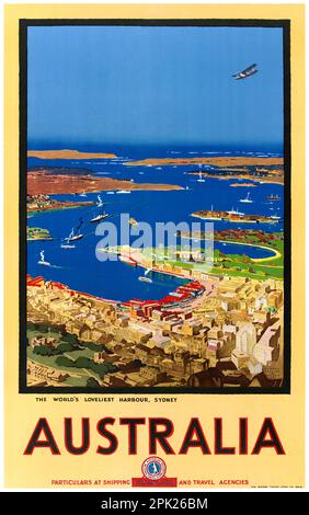 Australia. The world's loveliest harbour, Sydney by Albert Collins (1883-1951). Poster published in 1930. Stock Photo