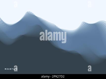 Landscape with mountains silhouettes layers. Mountainous terrain. Abstract background. 3D vector illustration of a view using color gradations. Design Stock Vector