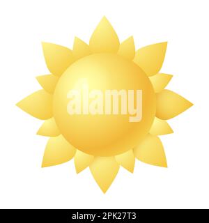 3d cartoon style yellow sun with rays icon on white background Stock Vector