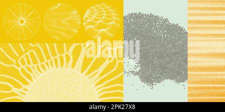 Solar or starlight emission. Backdrop with explosion. Array with dynamic emitted particles. Modern science and technology background. Chaotic dots in Stock Vector