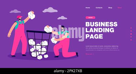 Janitors throwing paper into huge bin Stock Vector