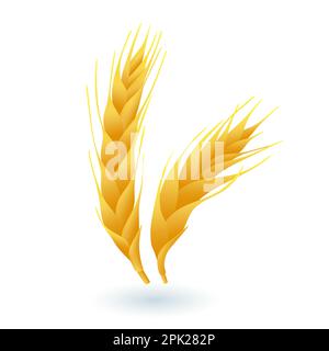 3d cartoon style ears of wheat icon on white background Stock Vector