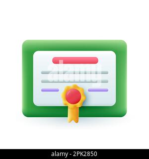 Framed graduation or winner certificate with badge 3D icon Stock Vector