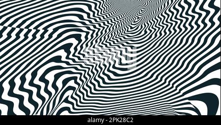 The geometric background by stripes. Black and white modern pattern with optical illusion. 3d vector illustration for brochure, annual report, magazin Stock Vector
