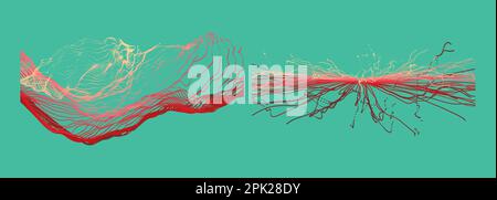 Point explode. Array with dynamic emitted particles. Water splash imitation. Abstract background. Cover design template. 3D illustration for brochure, Stock Vector