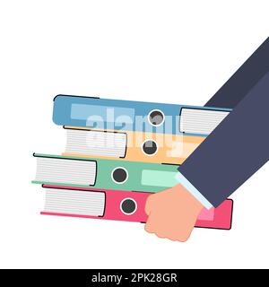Hands of businessman holding stack of folders with documents Stock Vector