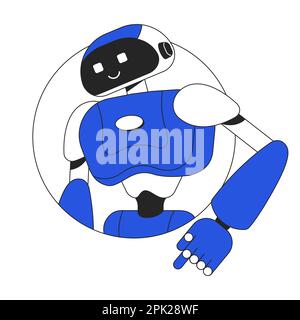 Dancing humanoid robot with smile linear flat color vector character avatar Stock Vector