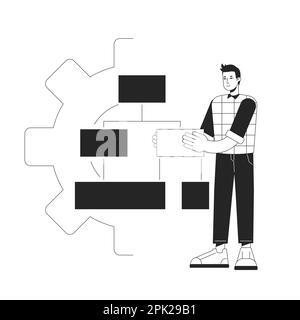 Machine learning algorithms black and white concept vector spot illustration Stock Vector