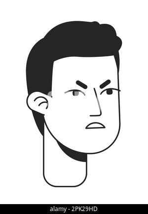 Displeased short haired man monochromatic flat vector character head Stock Vector