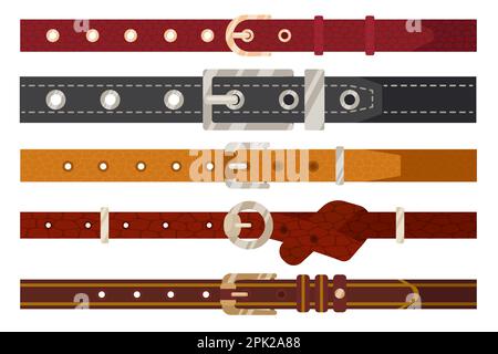 Leather belts or straps with metal buckles Stock Vector