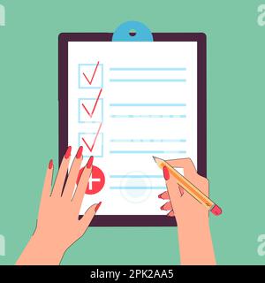 Hand checking points in medical document Stock Vector