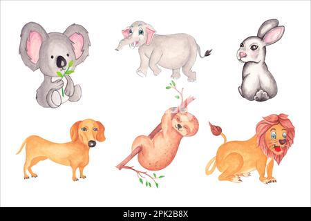 Wild animals on white background, hand draw watercolor vector illustration for greeting card and invitation Stock Vector