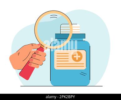 Hand of pharmacist examining medication bottle Stock Vector