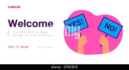 Comic hands holding signs saying yes and no in big font Stock Vector