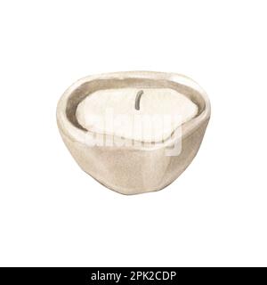 Watercolor modern scented candle made of soy and coconut wax. Hand-drawn illustration isolated on white background for aromatherapy, hygge home Stock Photo