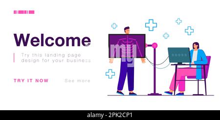 Doctor making X-ray of patient in radiology room to confirm Stock Vector