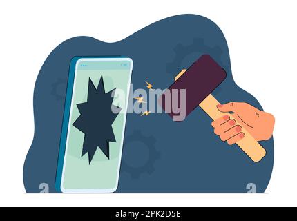 Person breaking mobile phone Stock Vector